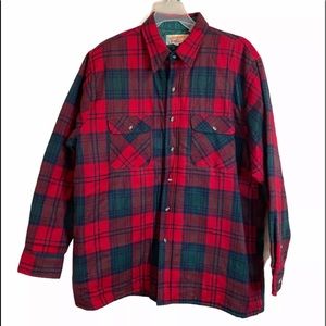 Vintage Christmas plaid wool quilted button up L
